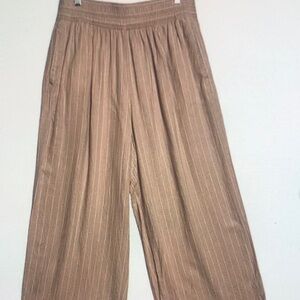 Striped Tan Wide-Leg Pants